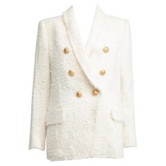 Balmain Women's Double Breasted Tweed Blazer with Gold Button Detail