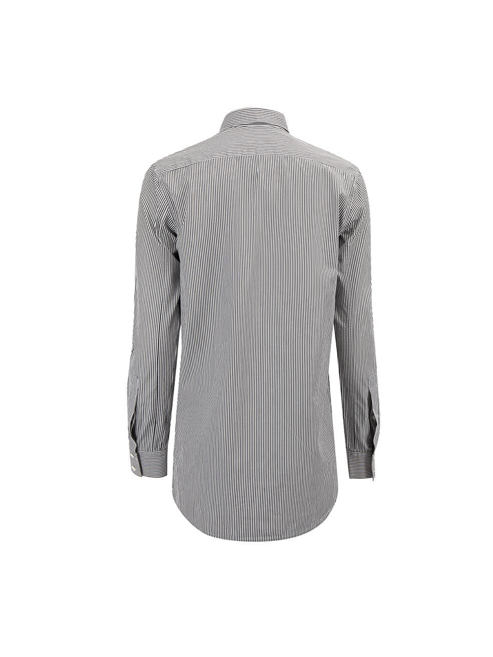 Balmain Women's Grey Eagle Brooch Striped Button Up Shirt In Excellent Condition In London, GB