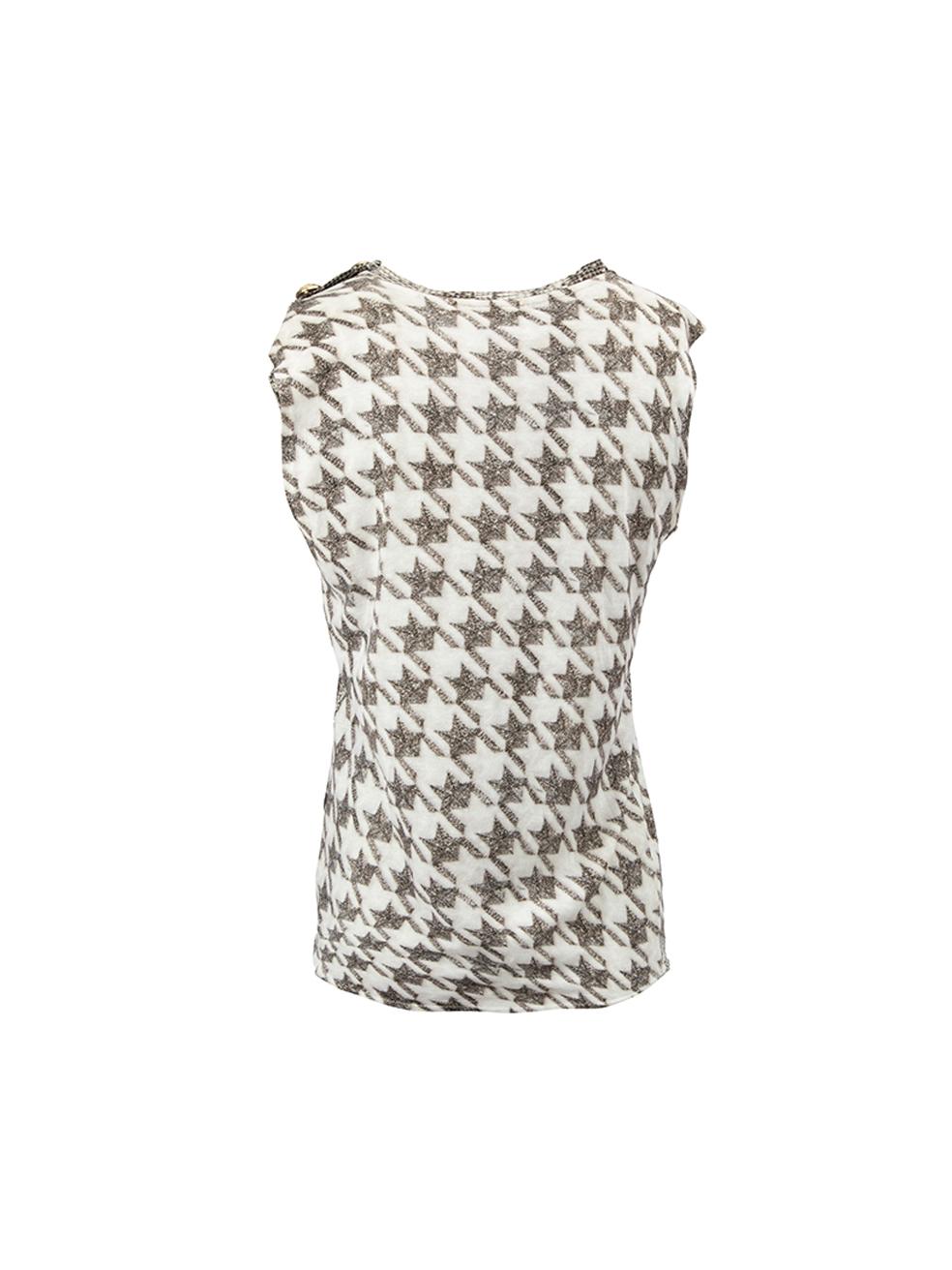 Balmain Women's Grey Houndstooth & Jewel Print Top In Good Condition For Sale In London, GB