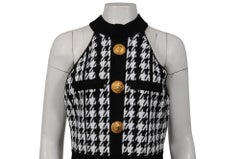 Balmain Womens Mini Dress Sleeveless Halter Top Houndstooth Siz FR 46 Gold Black