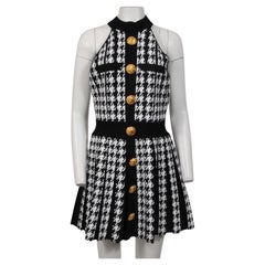 Balmain Womens Mini Dress Sleeveless Halter Top Houndstooth Siz FR 46 Gold Black