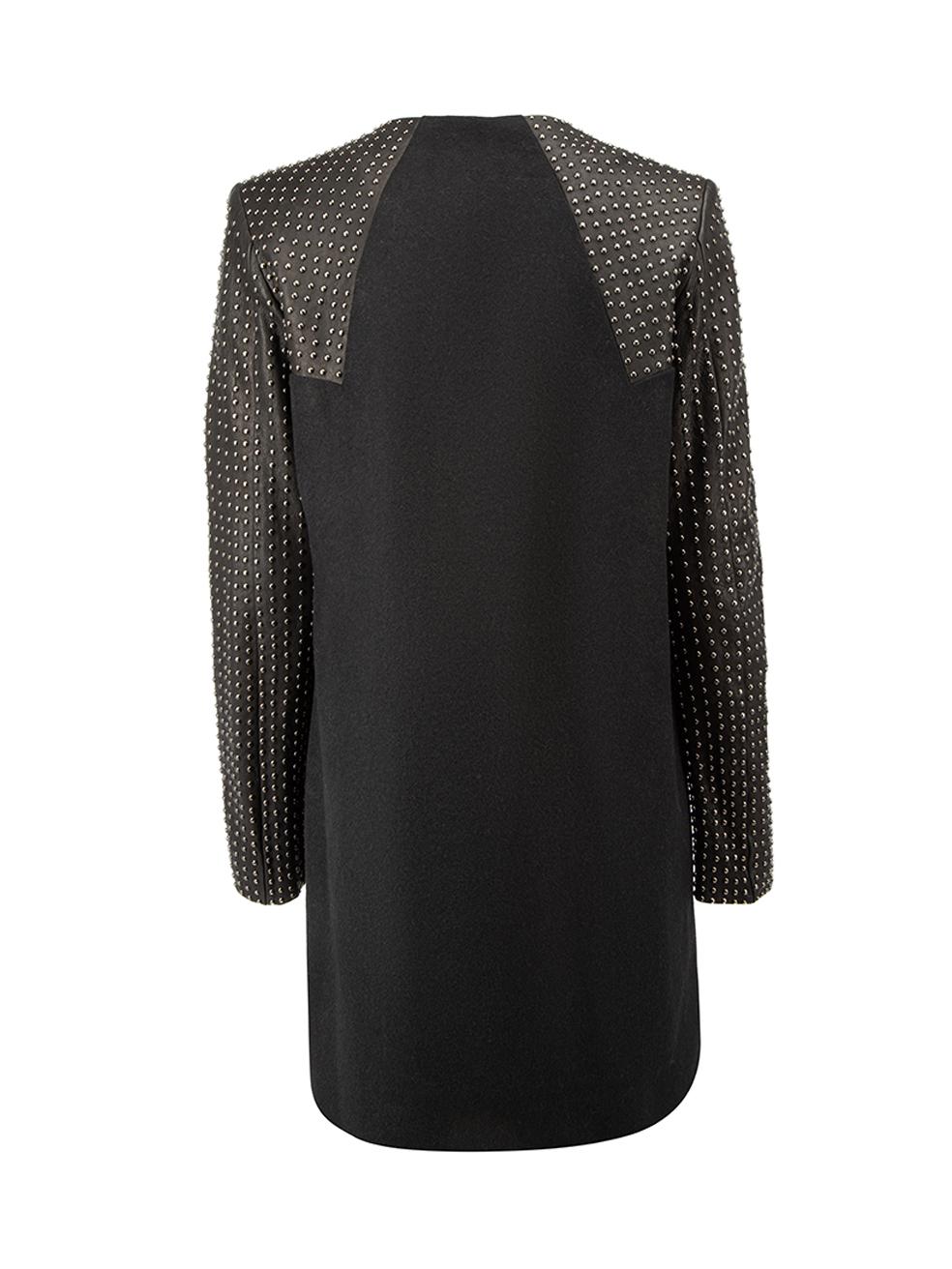 Balmain Women's Pierre Balmain Black Stud Accent Leather Sleeves Coat In Good Condition In London, GB