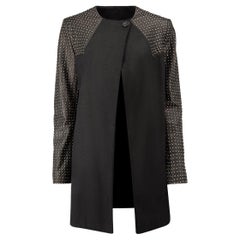 Balmain Women's Pierre Balmain Black Stud Accent Leather Sleeves Coat