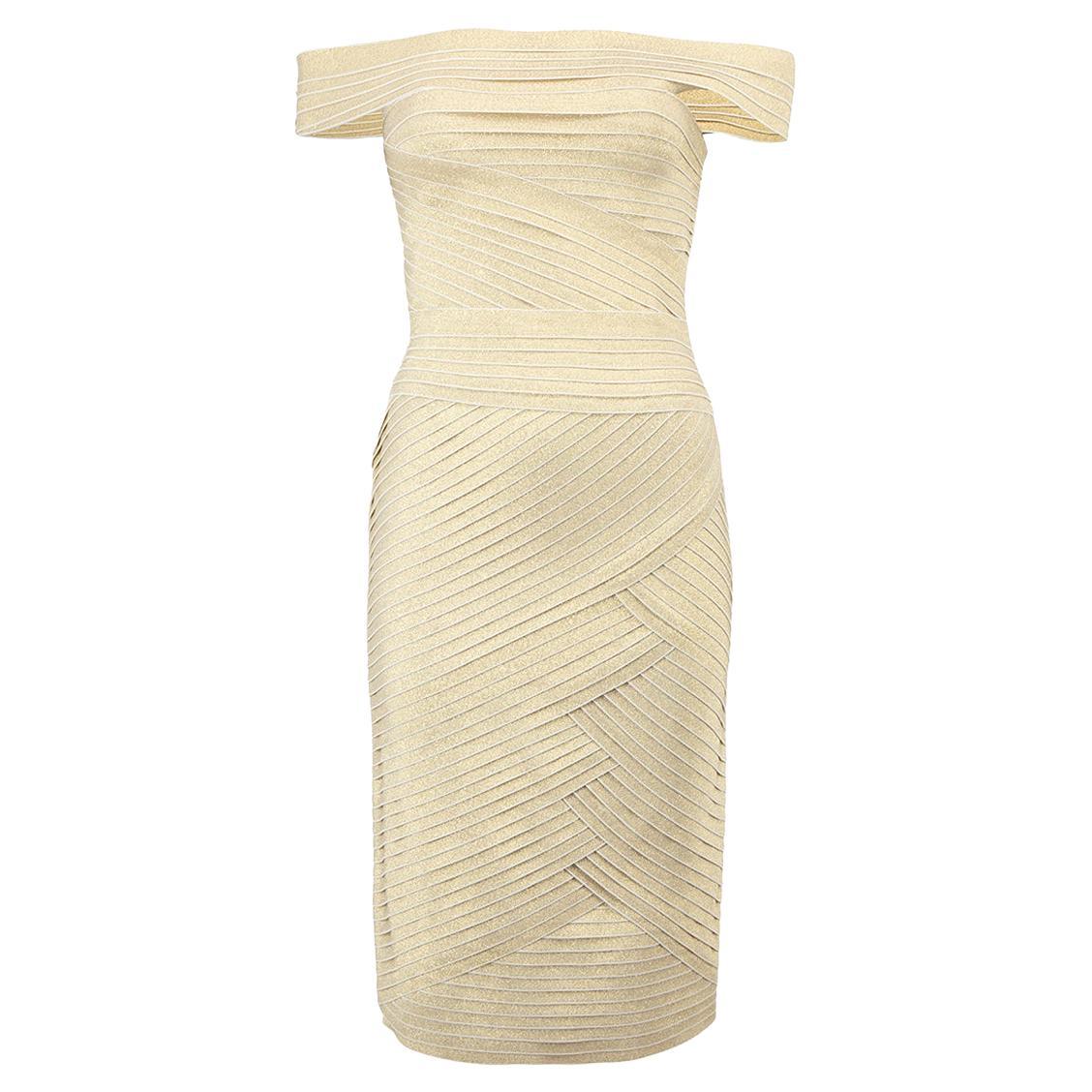 Balmain Women's Pierre Balmain Gold Bandage Bodycon Mini Dress For Sale