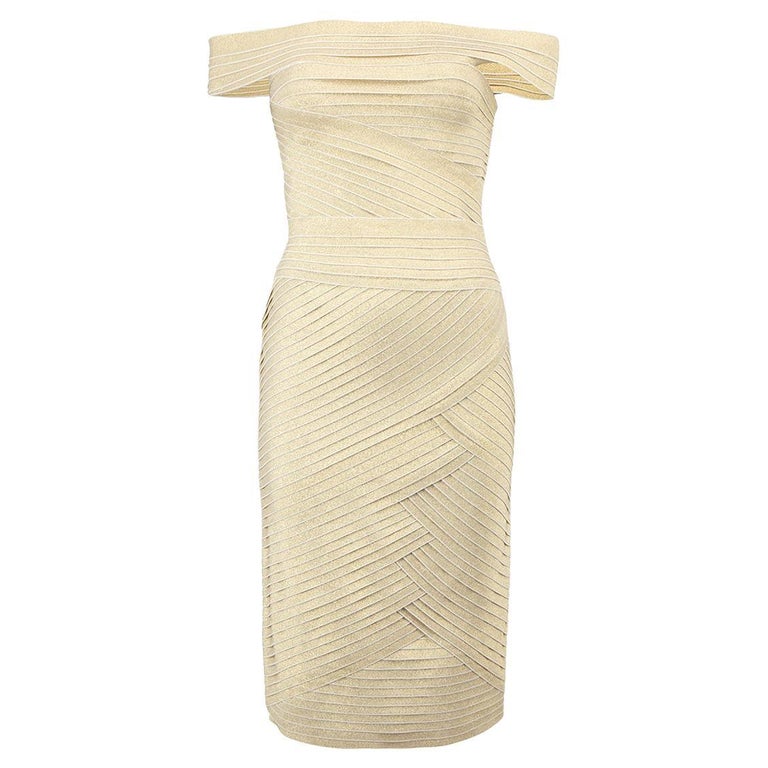 Balmain Women's Pierre Balmain Gold Bandage Bodycon Mini Dress For Sale