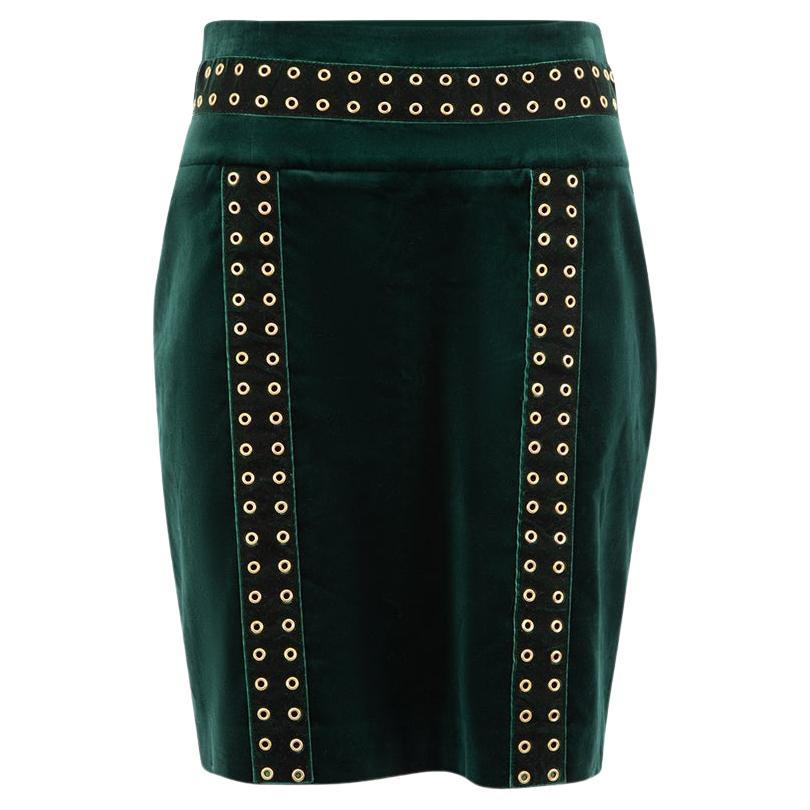 Balmain Women's Pierre Balmain Green Velvet Eyelet Accent Mini Skirt
