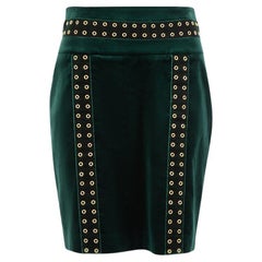 Balmain Damen-Minirock Pierre Balmain aus grünem Samt mit Ösen und Akzent