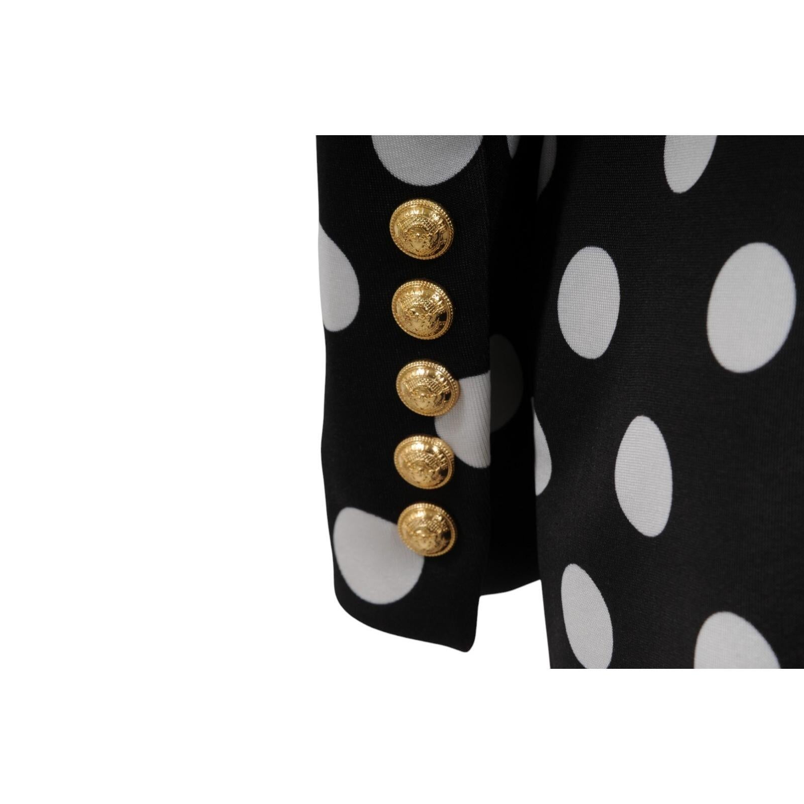 Balmain Damen Polka Dot Minikleid FR 42 Schwarz Weiß Gold Knopf Doppelbrust im Angebot 8