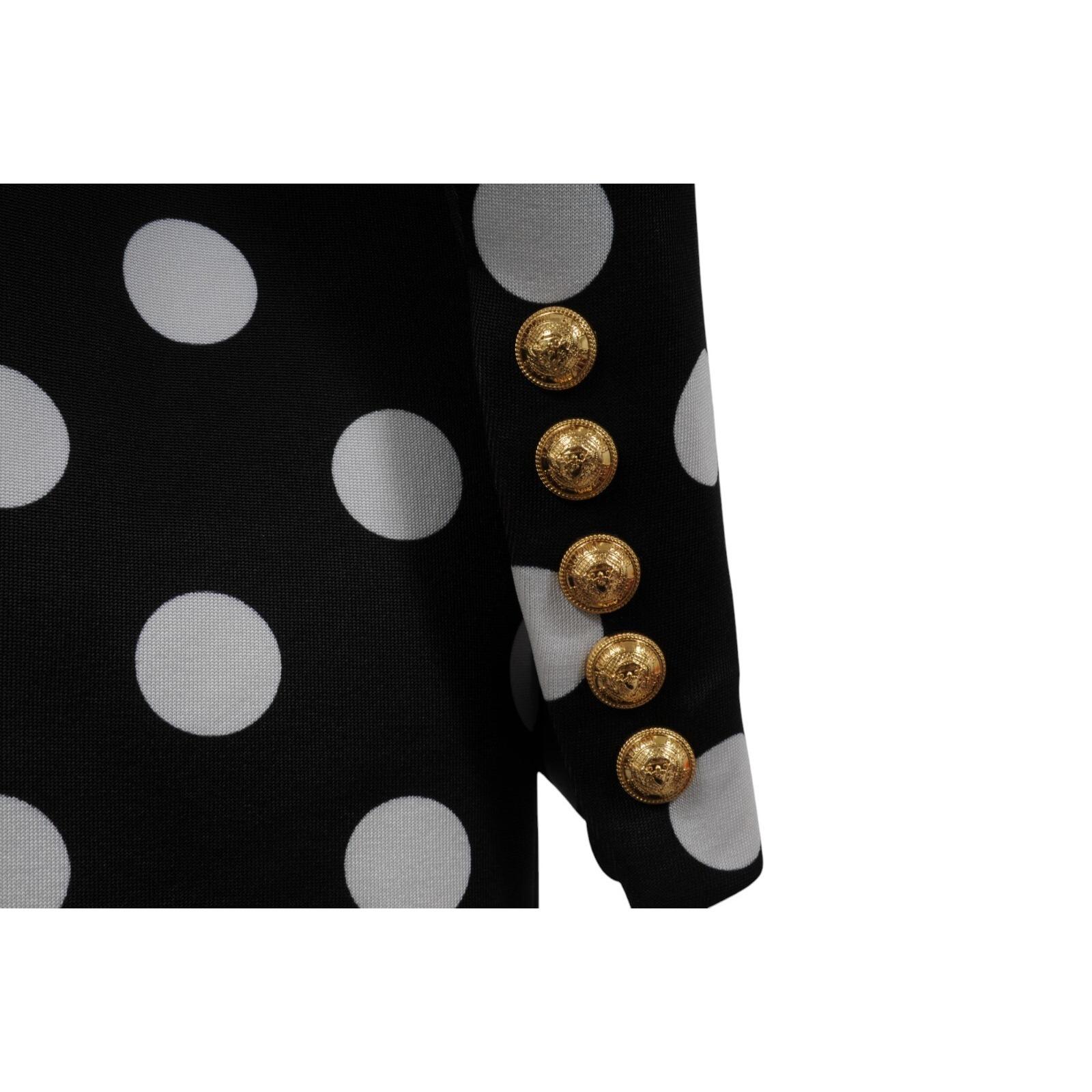Balmain Damen Polka Dot Minikleid FR 42 Schwarz Weiß Gold Knopf Doppelbrust im Angebot 13