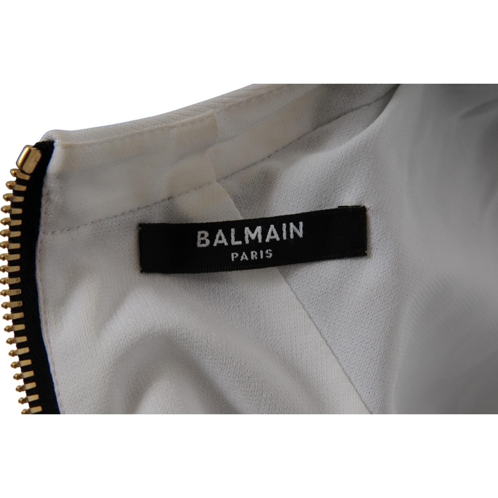 Balmain Damen Polka Dot Minikleid FR 42 Schwarz Weiß Gold Knopf Doppelbrust im Angebot 14