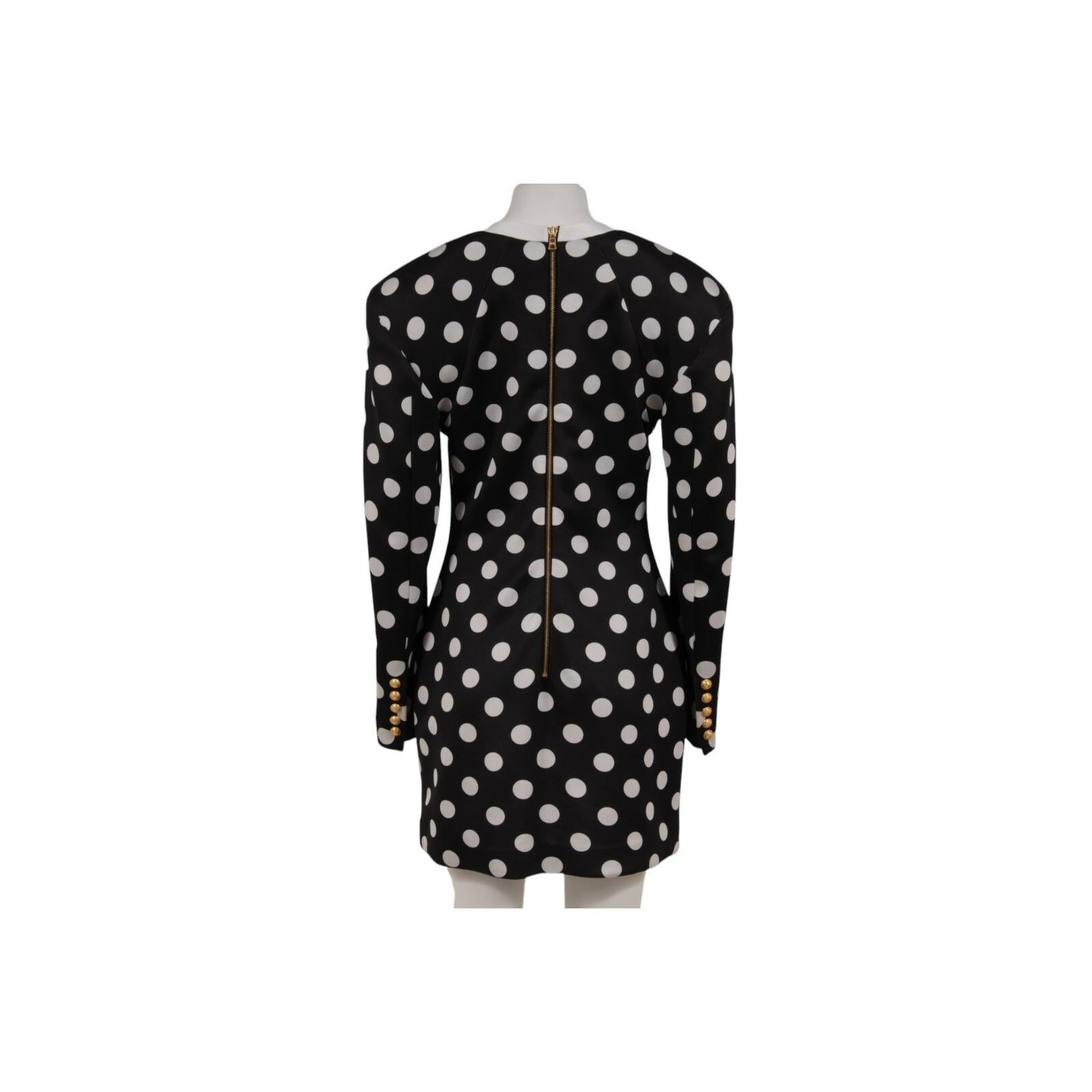 Balmain Damen Polka Dot Minikleid FR 42 Schwarz Weiß Gold Knopf Doppelbrust im Zustand „Gut“ im Angebot in North Miami, FL