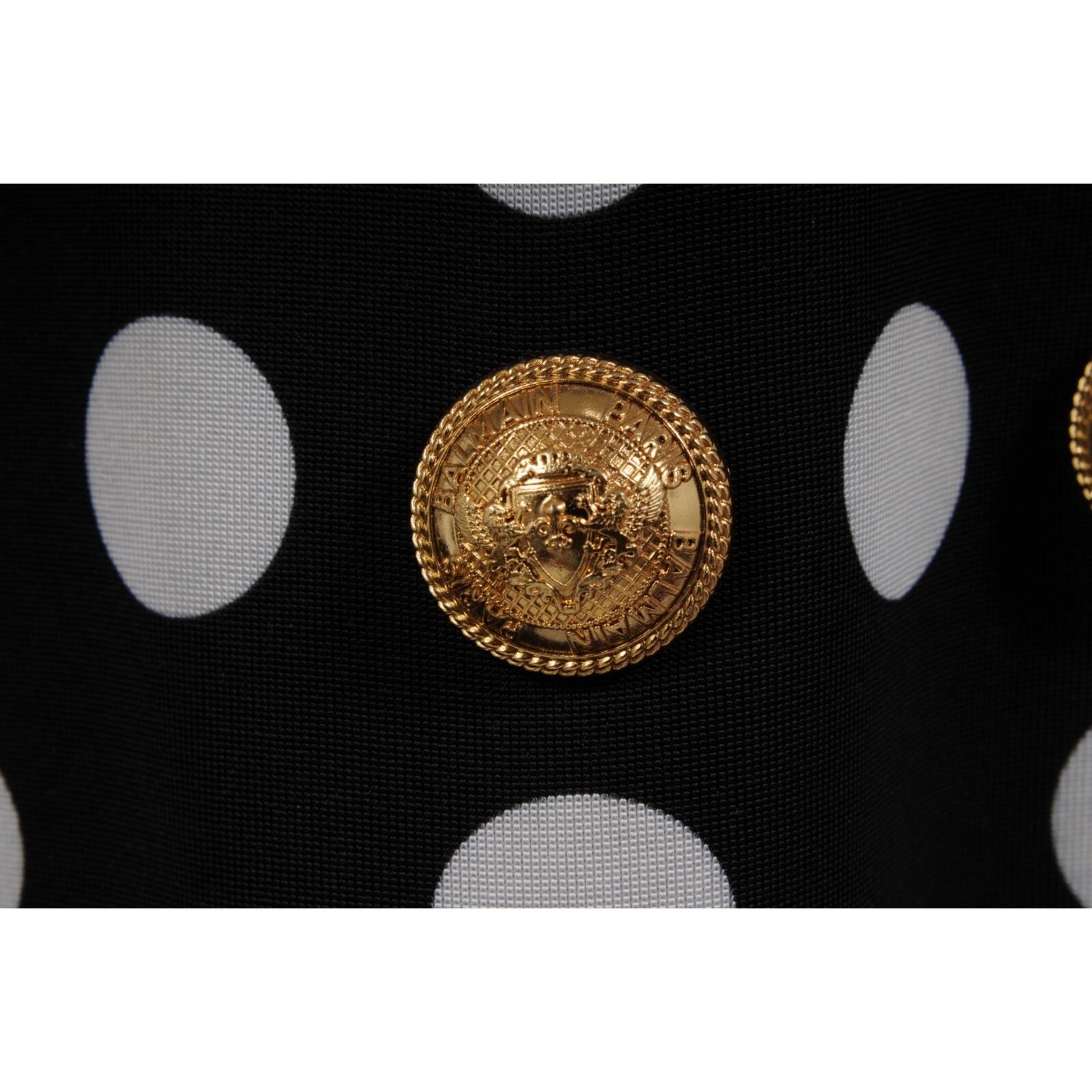 Balmain Damen Polka Dot Minikleid FR 42 Schwarz Weiß Gold Knopf Doppelbrust im Angebot 2