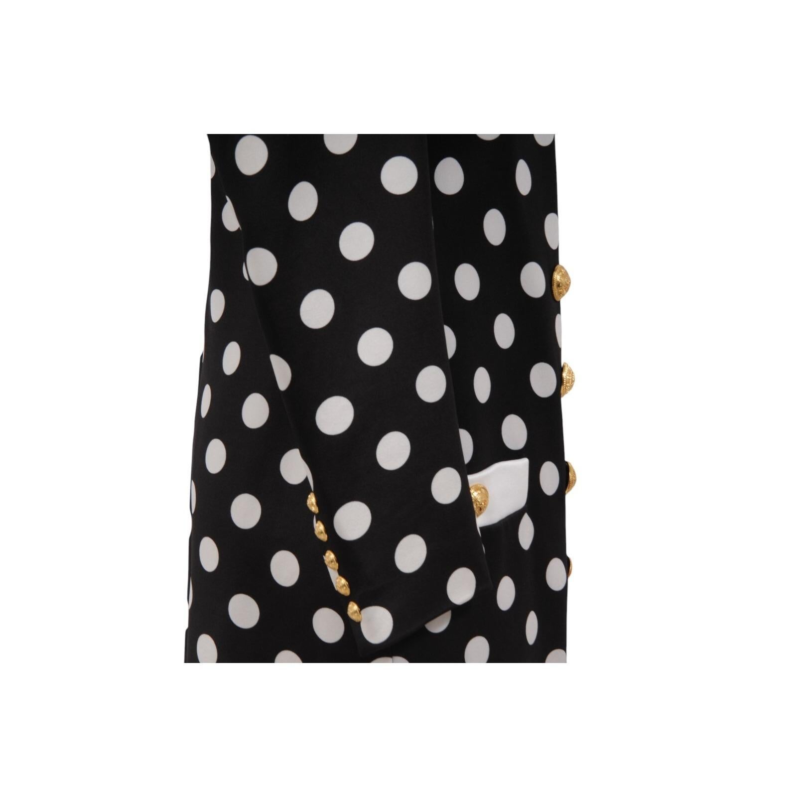 Balmain Damen Polka Dot Minikleid FR 42 Schwarz Weiß Gold Knopf Doppelbrust im Angebot 5