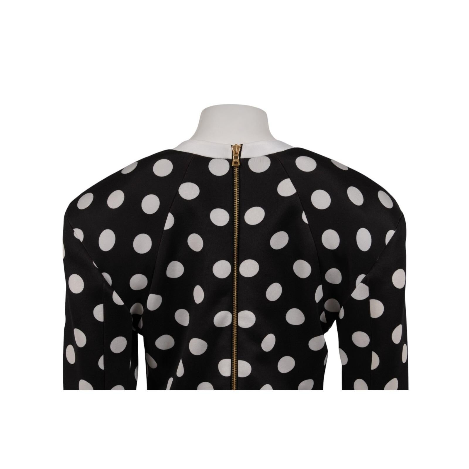 Balmain Damen Polka Dot Minikleid FR 42 Schwarz Weiß Gold Knopf Doppelbrust im Angebot 6