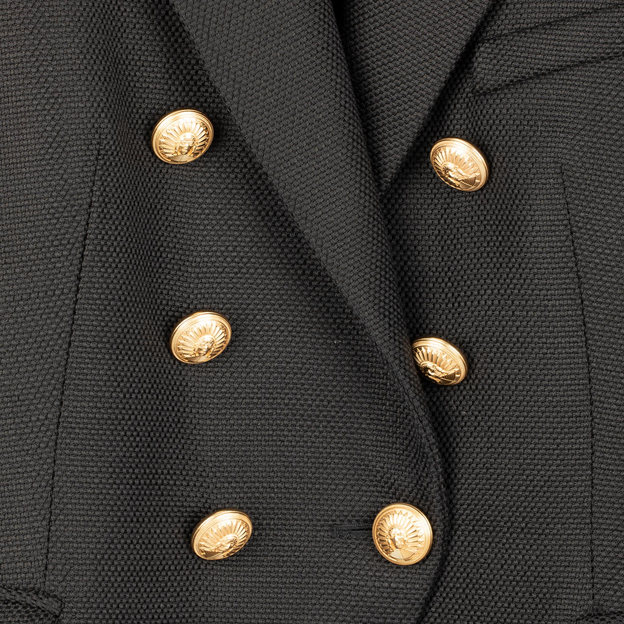 Balmain Womens Six Button Blazer Black

Brand:

Balmain

Product:

Six Button Blazer 

Size:

40 Fr

Colour:

Black

Material:

100% Viscose

Condition:

Preloved; Excellent

Details:

- Six Gold Buttons

- One Interior Pocket

- Three Front