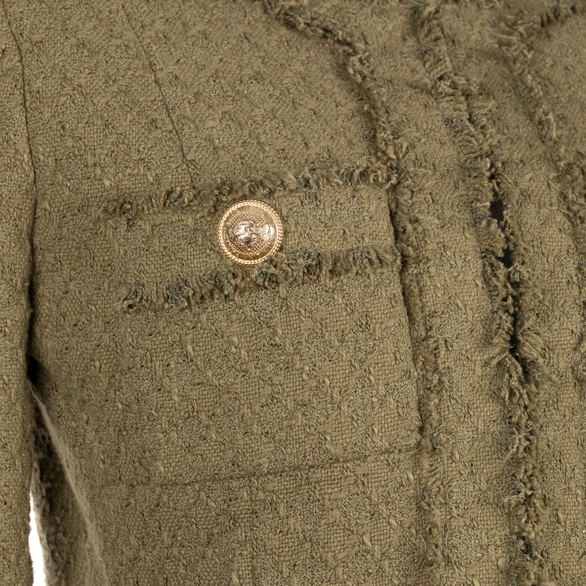 Balmain Womens Tweed Four Button Blazer Khaki 38 FR 2