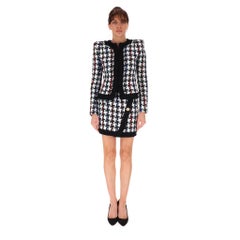 Balmain Wool Blend Houndstooth Tweed Jacket & Skirt Set