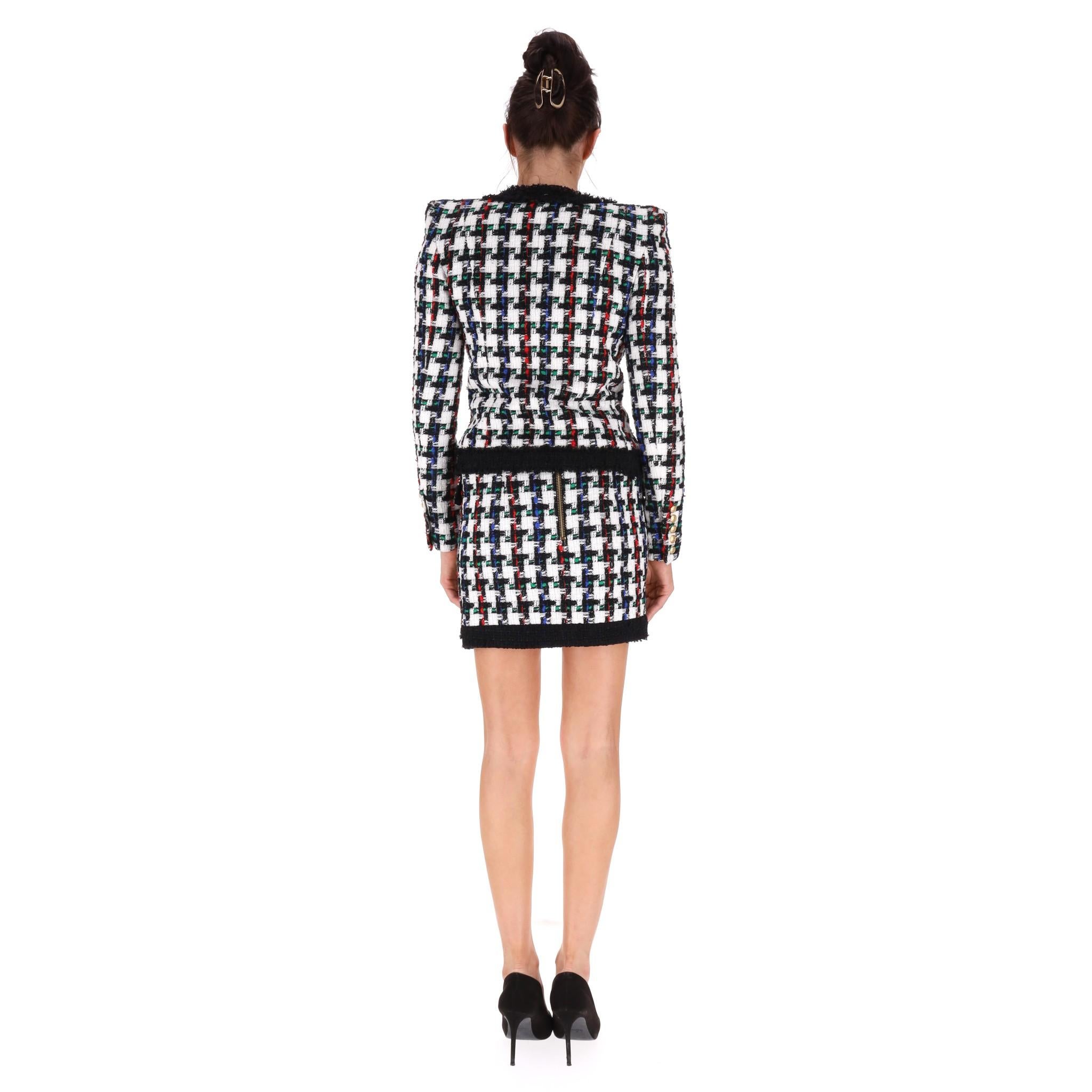 Set giacca e gonna in pied de poule in misto lana di Balmain In condizioni ottime in vendita a London, GB