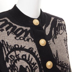 BALMAIN wool blend metallic scribble graphic jacquard gold buttons cardigan XS