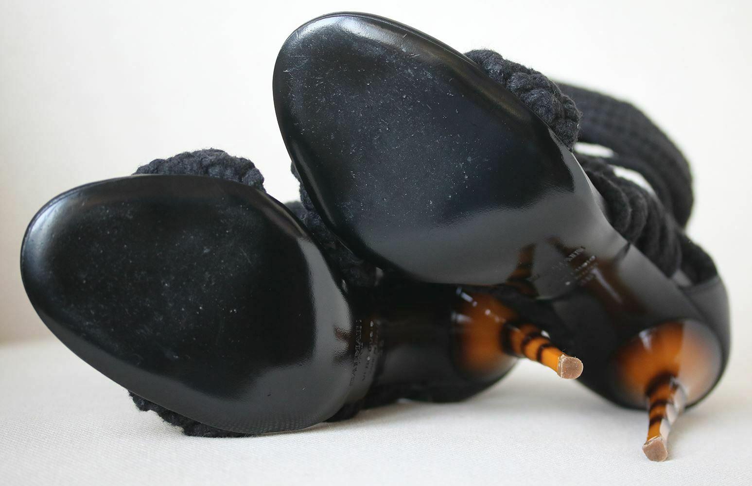 Black Balmain Woven Rope Sandals 