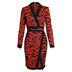 Balmain Wrap-Effect Printed Knit Dress in Orange Viscose