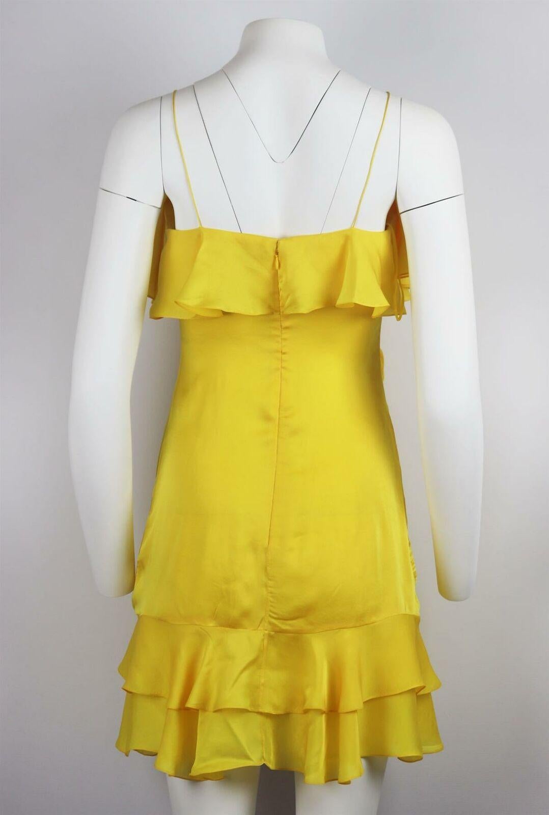 Yellow Balmain Wrap Effect Ruffled Silk Mini Dress