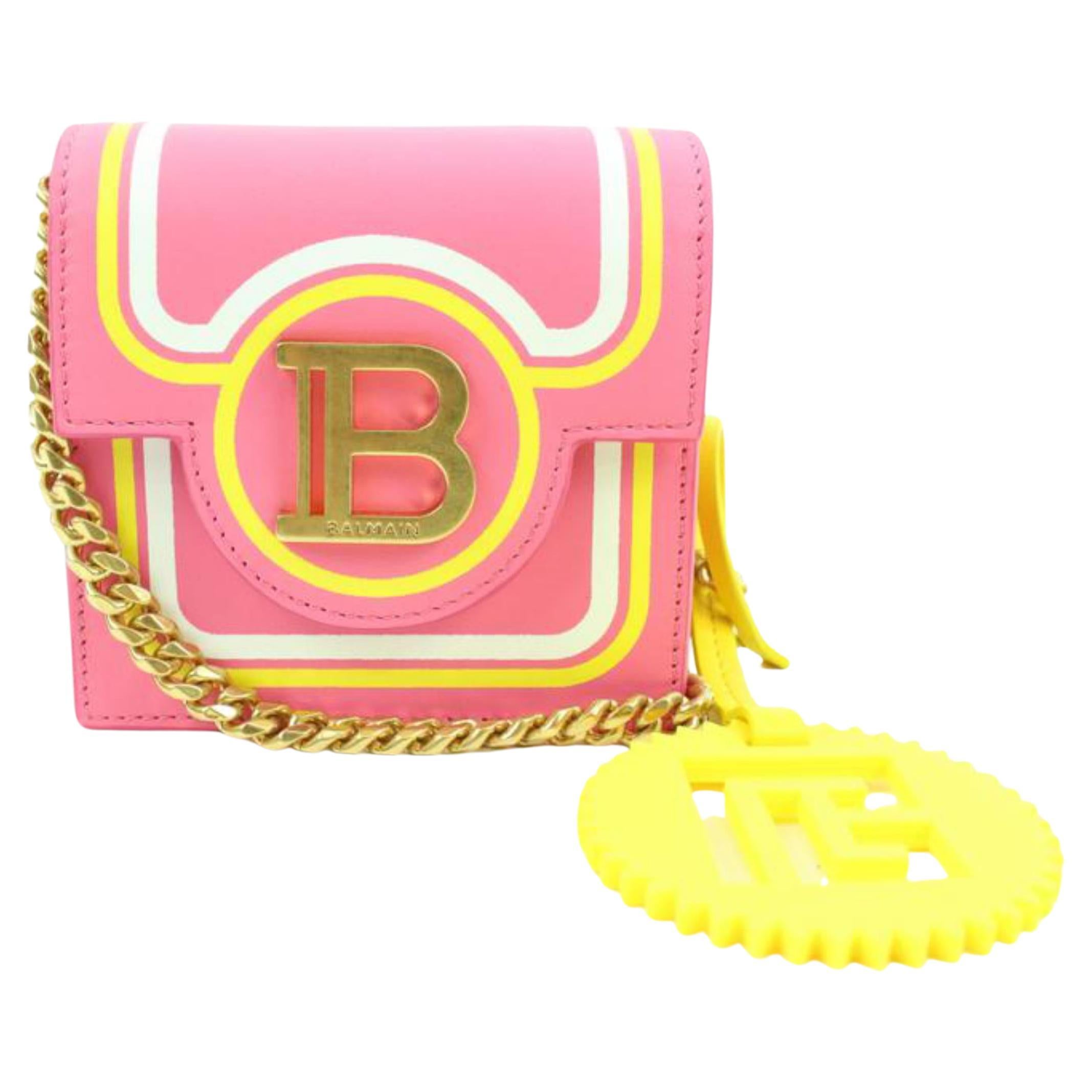 Balmain x Barbie Rosa x Gelb Leder Mini Chain Crossbody Flap Tasche  S128BM38 im Angebot