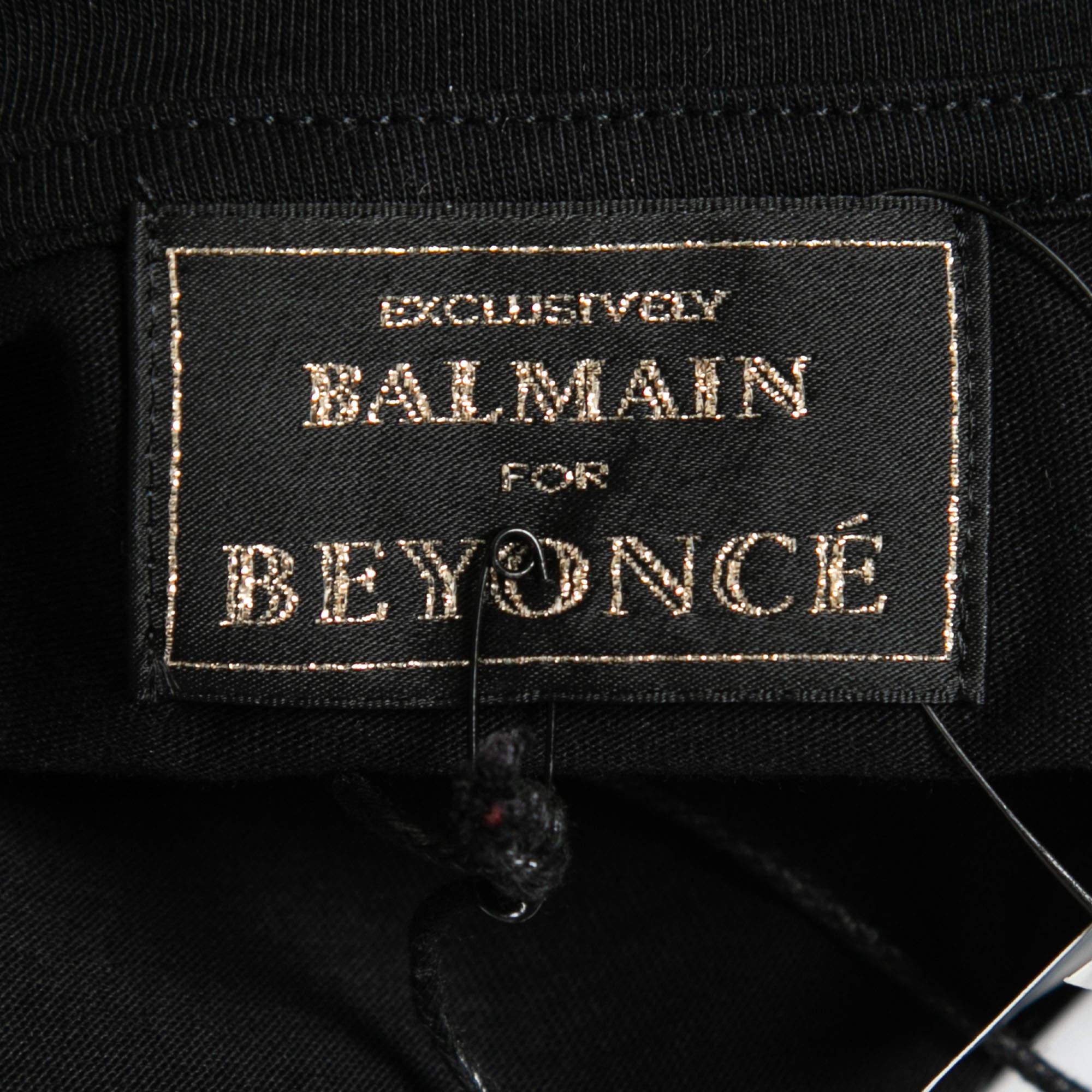 Women's Balmain X Beyonce Black Cotton Logo T-Shirt S For Sale