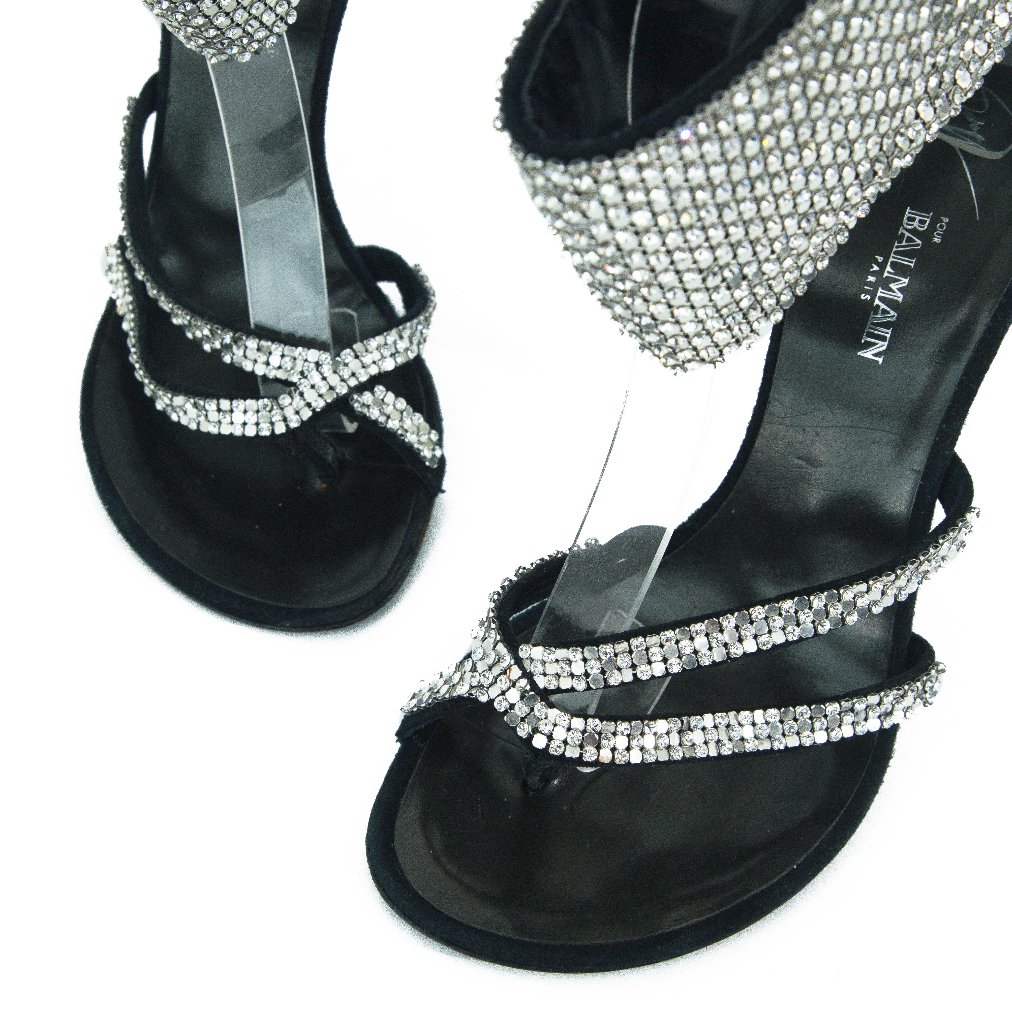 Black Balmain x Giuseppe Zanotti 2009 Studded Heels size 36.5 For Sale
