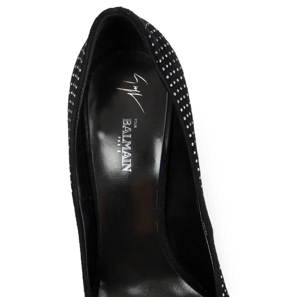 Women's BALMAIN x GIUSEPPE ZANOTTI black suede CRYSTAL BOW Pumps Shoes 38.5