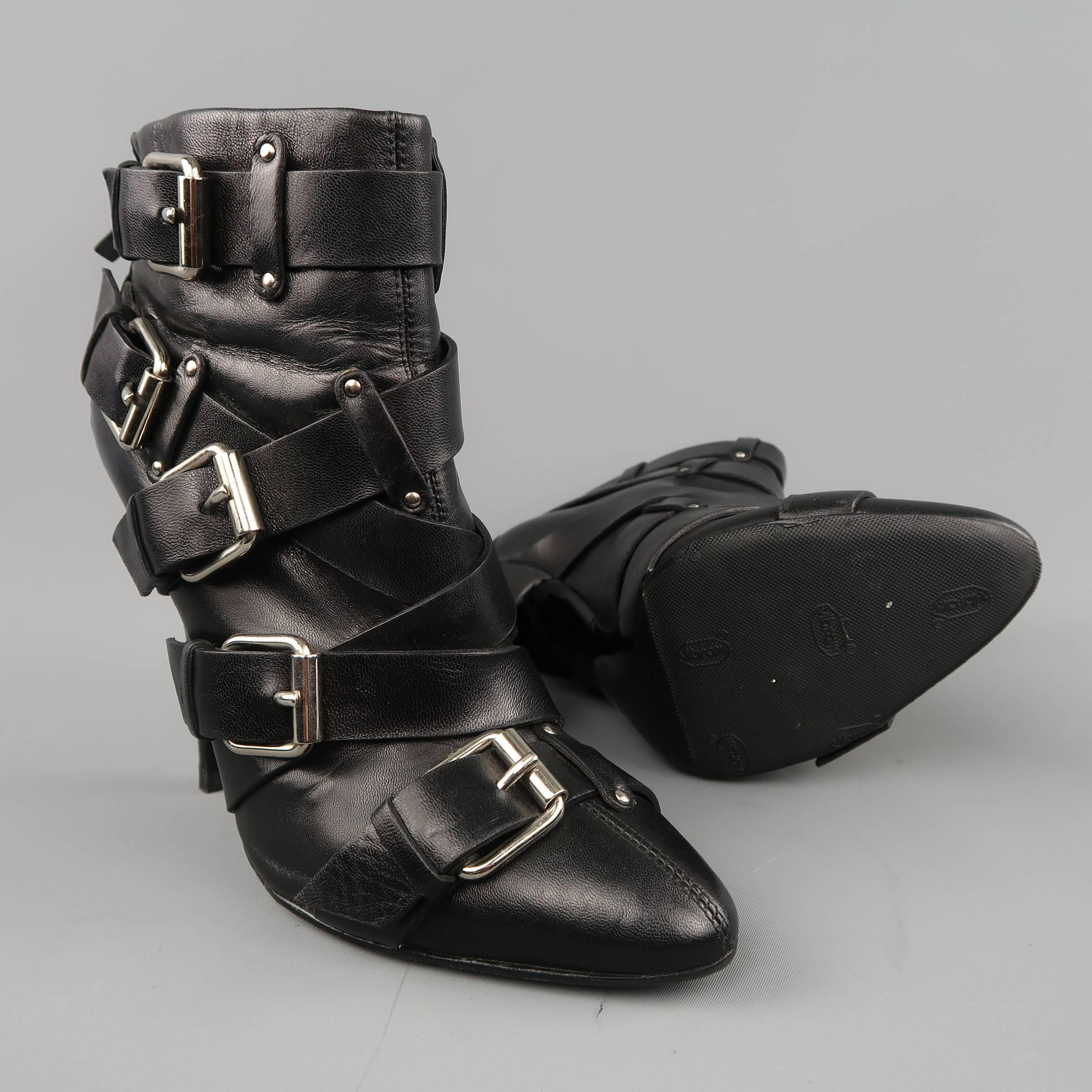 BALMAIN x GIUSEPPE ZANOTTI Size 8 Black Leather Belt Buckle Ankle Boots In Good Condition In San Francisco, CA