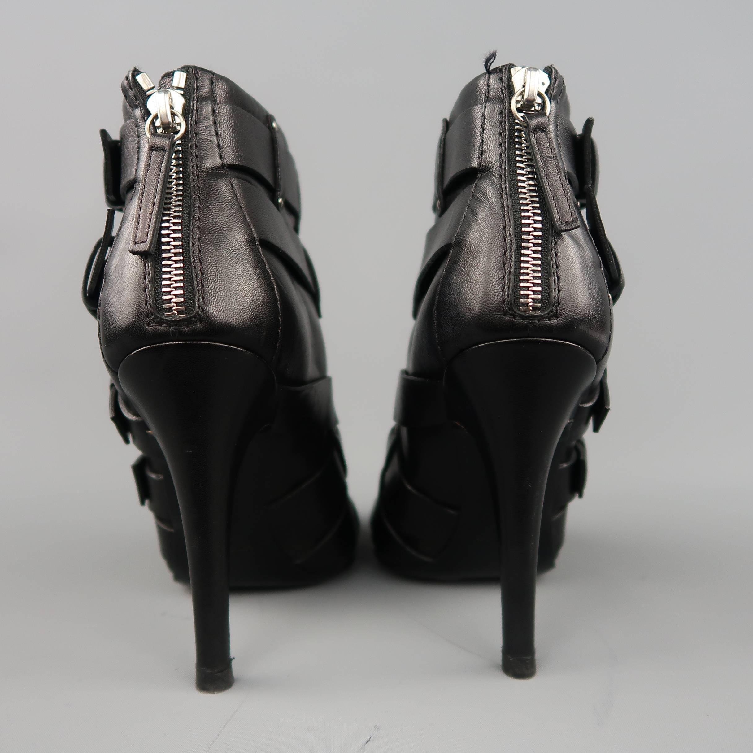 BALMAIN x GIUSEPPE ZANOTTI Size 8 Black Leather Belt Buckle Ankle Boots 2