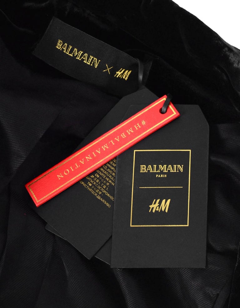 Balmain x H&M Black Velvet Pearl and Crystal Embellished Jacket Sz 10 For  Sale at 1stDibs