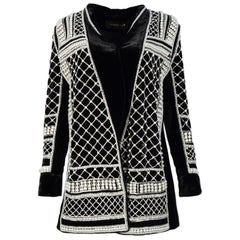 Balmain x H&M Black Velvet Pearl & Crystal Embellished Jacket Sz 10
