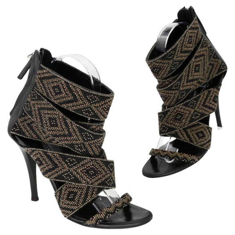 Balmain x H&M Runway Beaded 36.5 Gladiator Embroidered Heels  BM-S06013P-0002 For Sale at 1stDibs