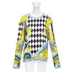 BALMAIN yellow blue checkerboard barocco neoprene pullover FR38 M