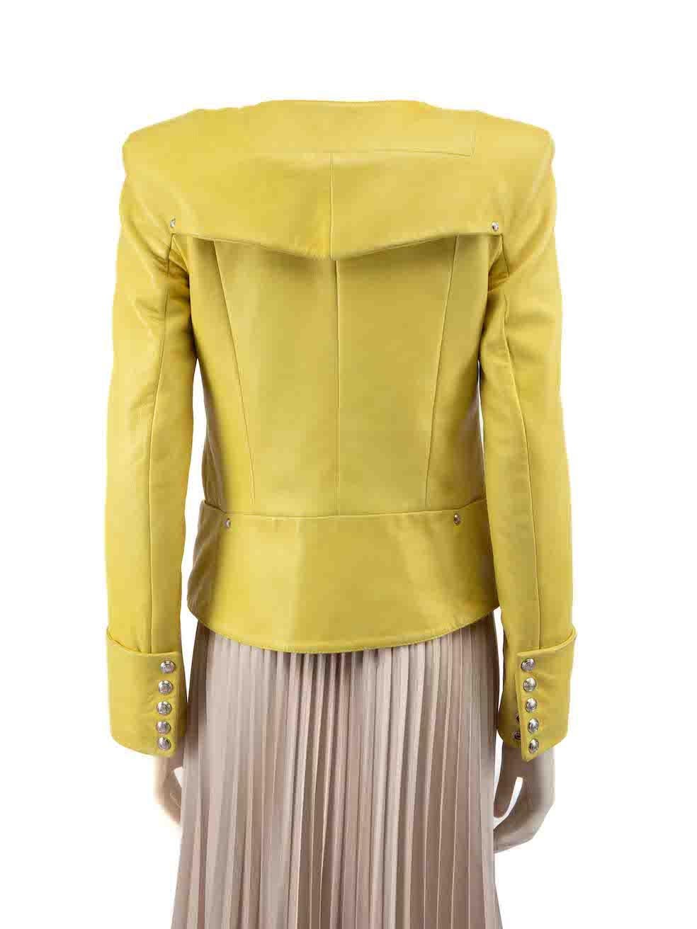 Giallo Balmain Yellow Leather Biker Jacket Size M in vendita