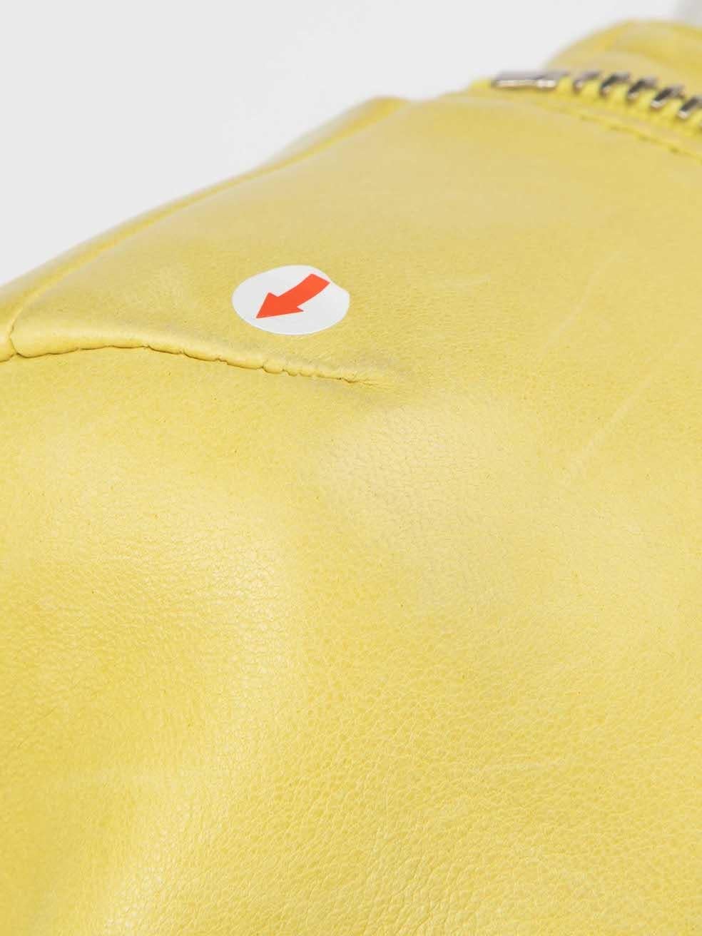 Donna Balmain Yellow Leather Biker Jacket Size M in vendita