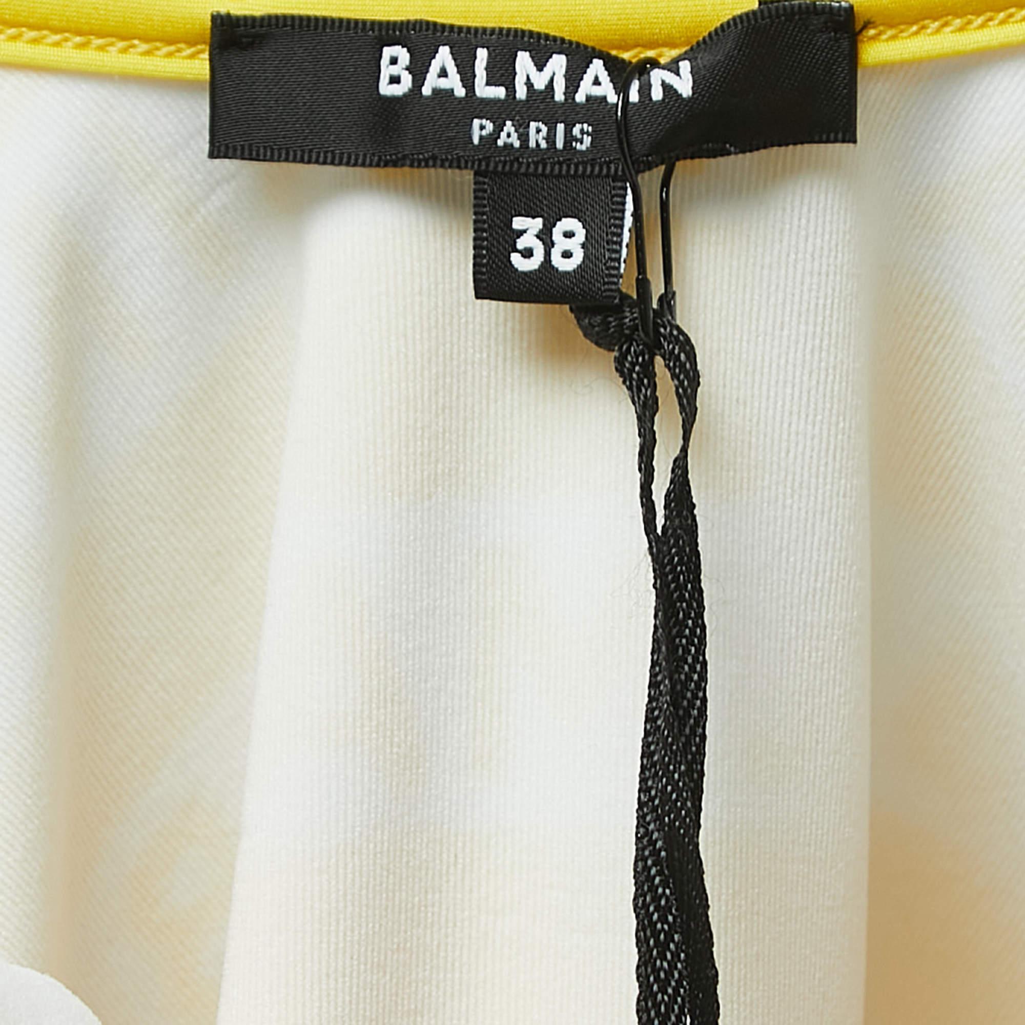 Balmain Yellow Logo Print Striped Nylon Swimsuit M 1