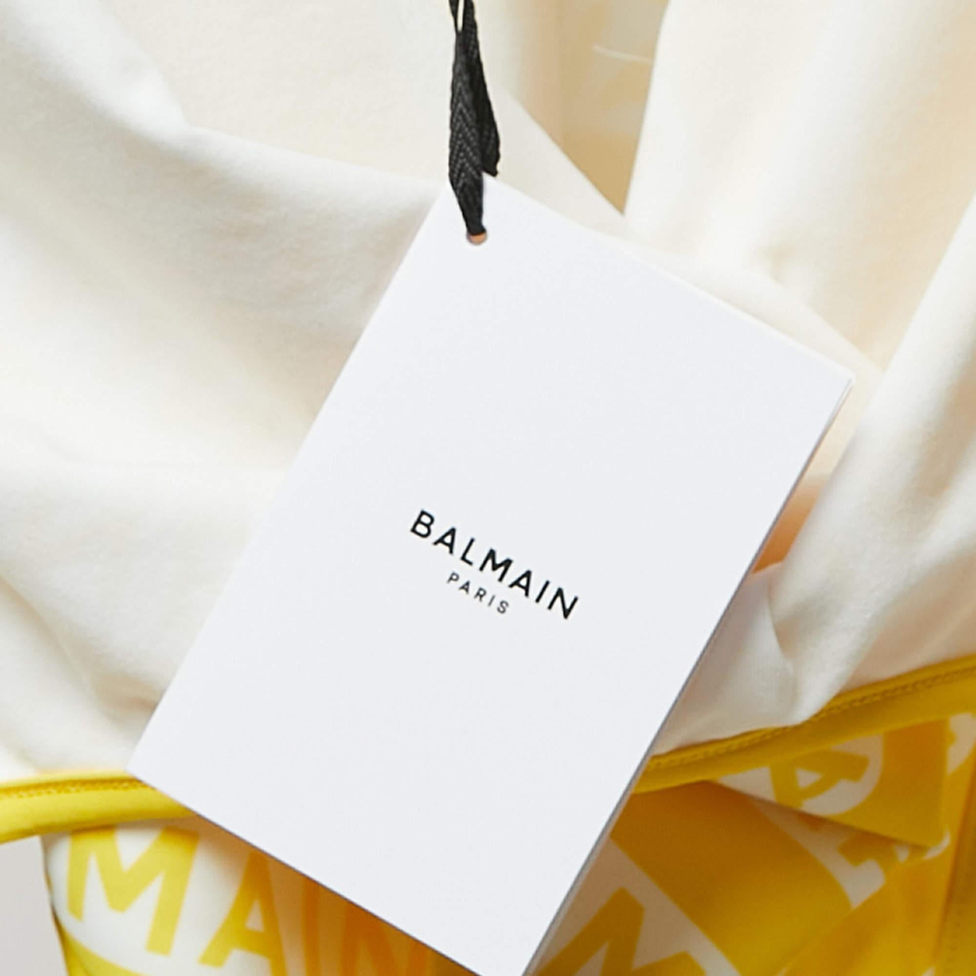 Balmain Yellow Logo Print Striped Nylon Swimsuit M 2