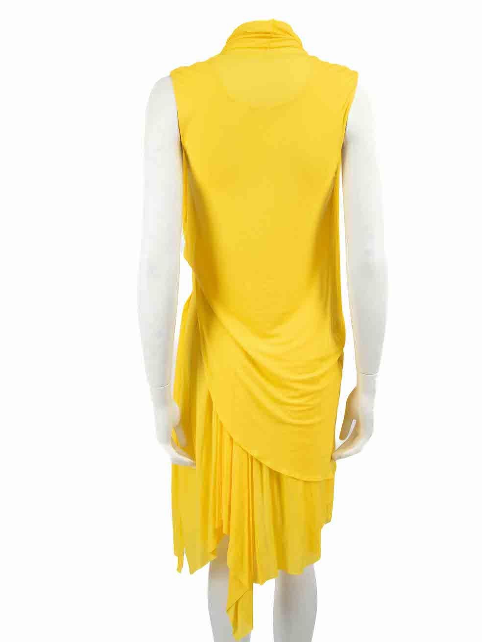 Balmain Yellow Sleeveless Drape Mini Dress Size M In Good Condition For Sale In London, GB