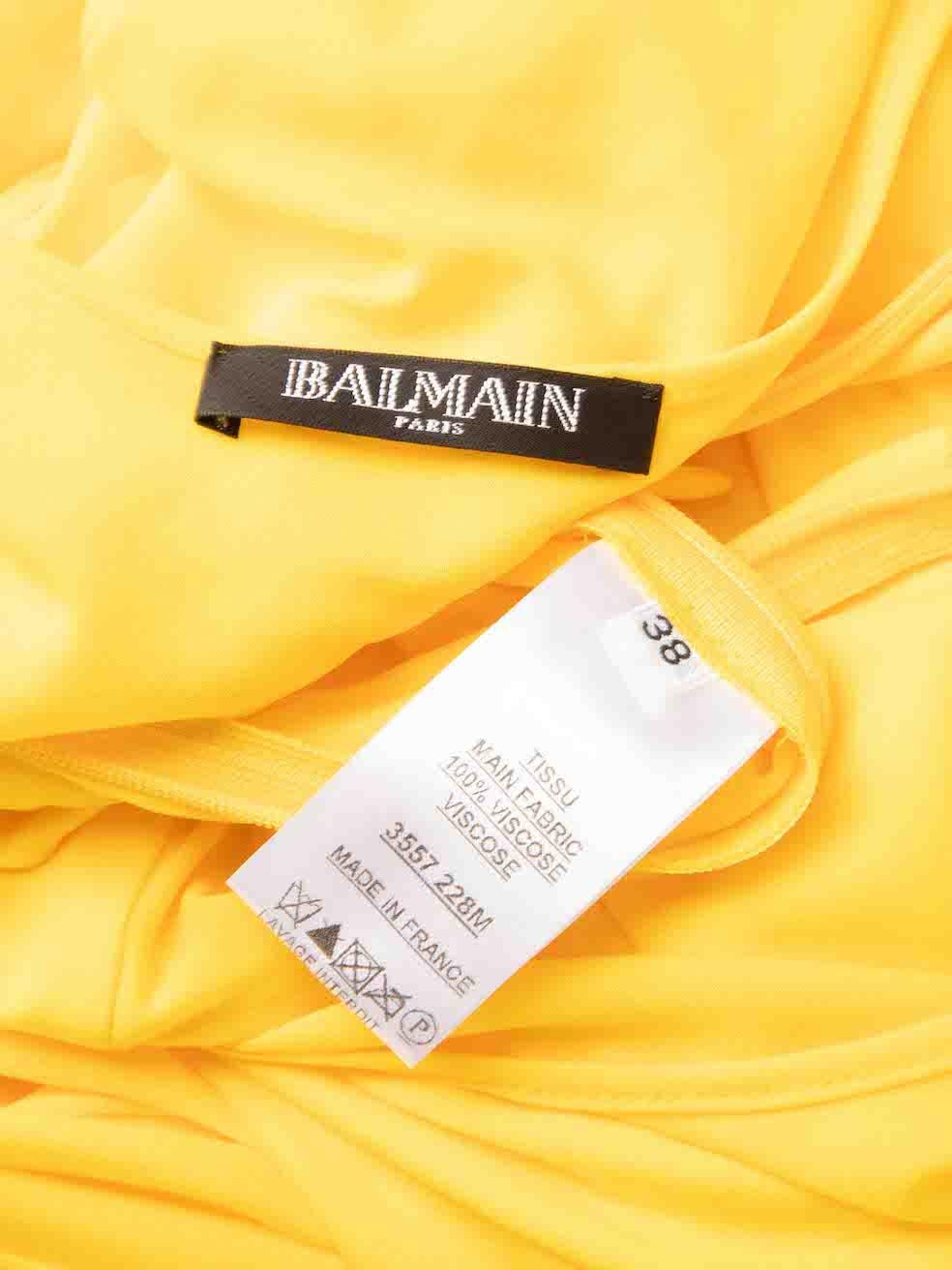 Women's Balmain Yellow Sleeveless Drape Mini Dress Size M For Sale