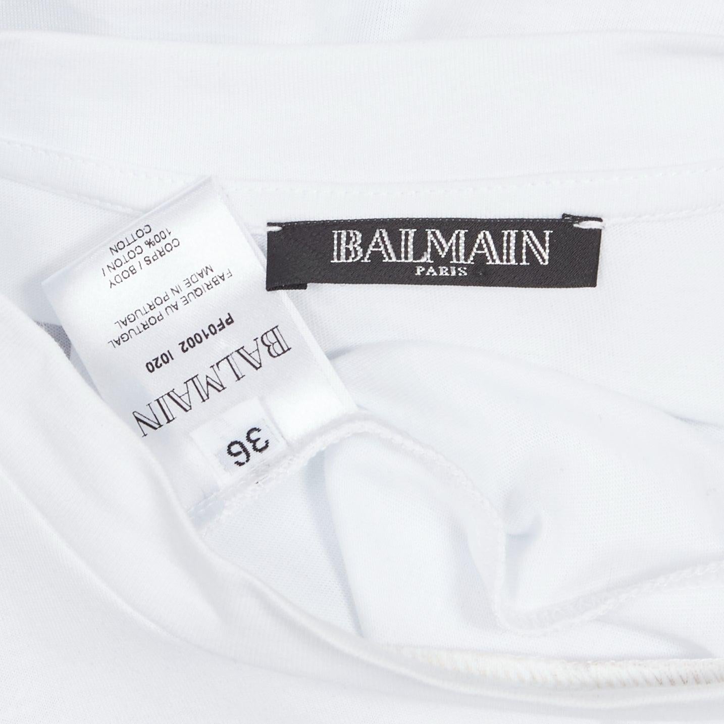 BALMAIN You Are Outnumbered Army - T-shirt blanc imprimé velours FR36 XS en vente 4