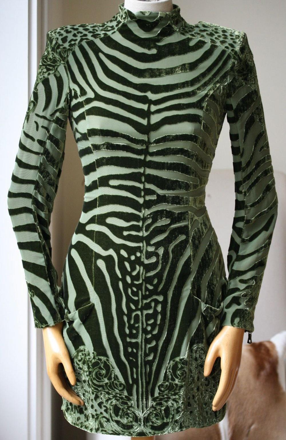 Rich green zebra and leopard print dress from balmain featuring a funnel neck, long sleeves, zipped cuffs, two front pockets and a rear zip fastening.

Size: FR 38 (UK 10, US 6, IT 42)

Condition: New with tags.