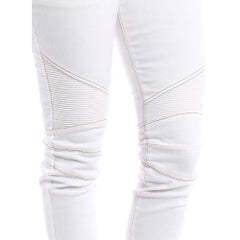 NEW Balmain Zip Gold White Skinny Bike Jeans US 2