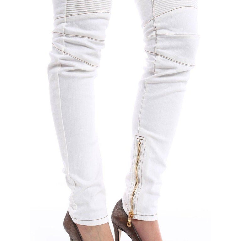 NEW Balmain Zip Gold White Skinny Bike Jeans US 2 For Sale ... Men's balmain jeans unite expert craftsmanship with an urban edge.