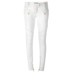 Balmain Zip Gold White Skinny Bike Jeans