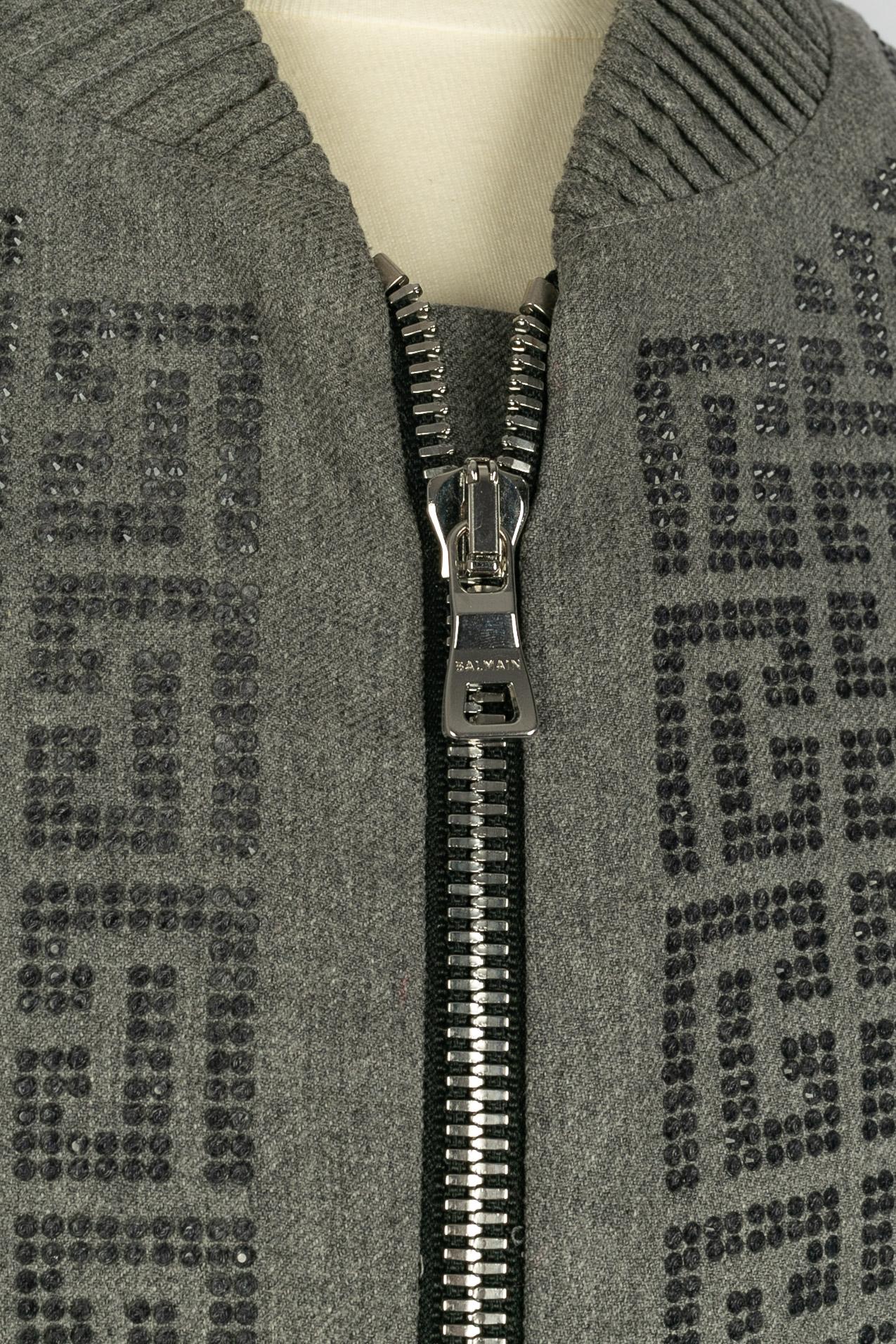 Balmain Jacke mit Reißverschluss (Grau) im Angebot
