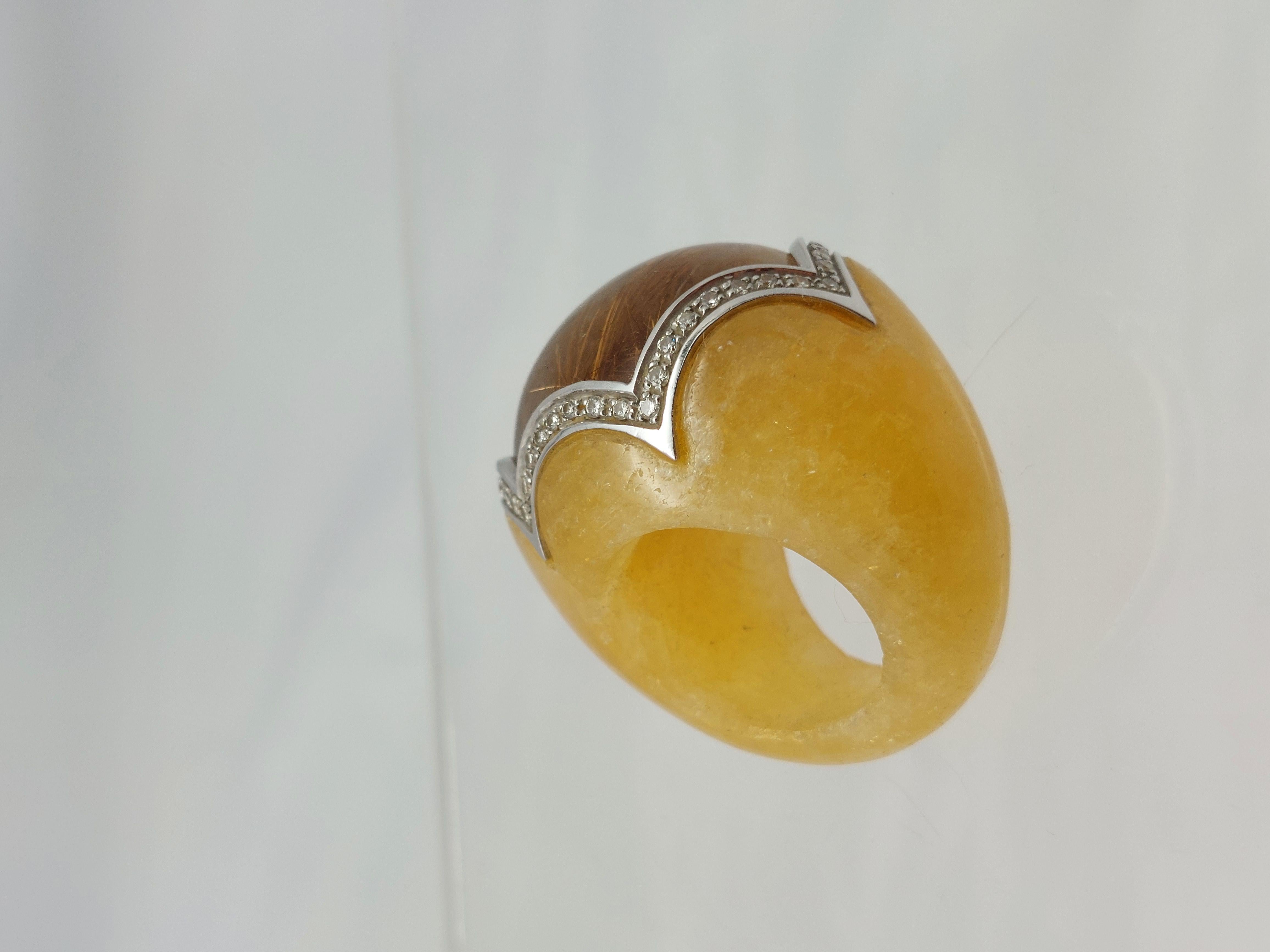 Balocchi Preiosi Aragonite & Rutilated Quartz with Diamond 18KT Ring in vendita 4