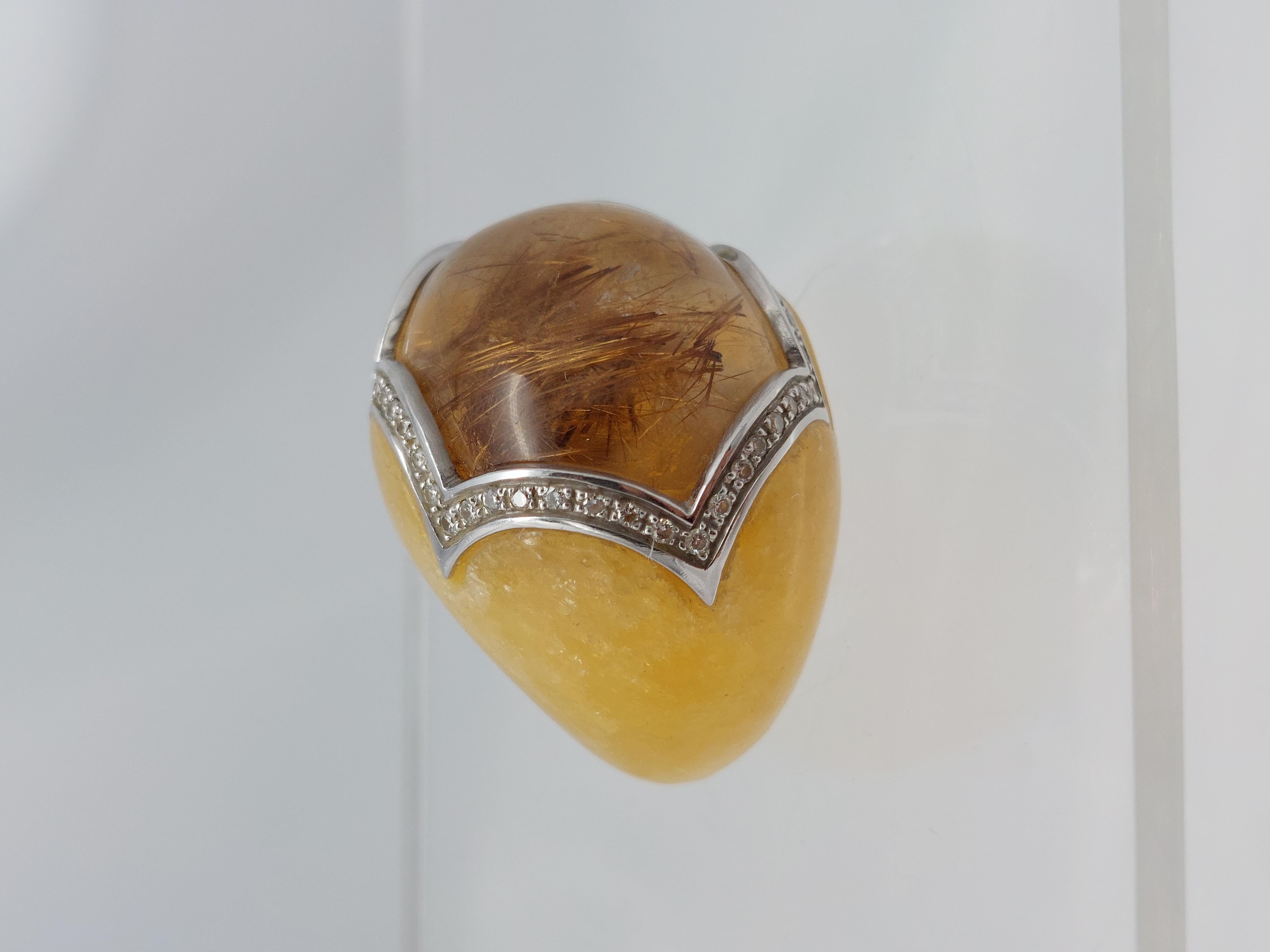 Balocchi Preiosi Aragonite & Rutilated Quartz with Diamond 18KT Ring in vendita 5